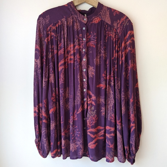 Free People Metallic Blooms Printed Blouse - Picture 2 of 7